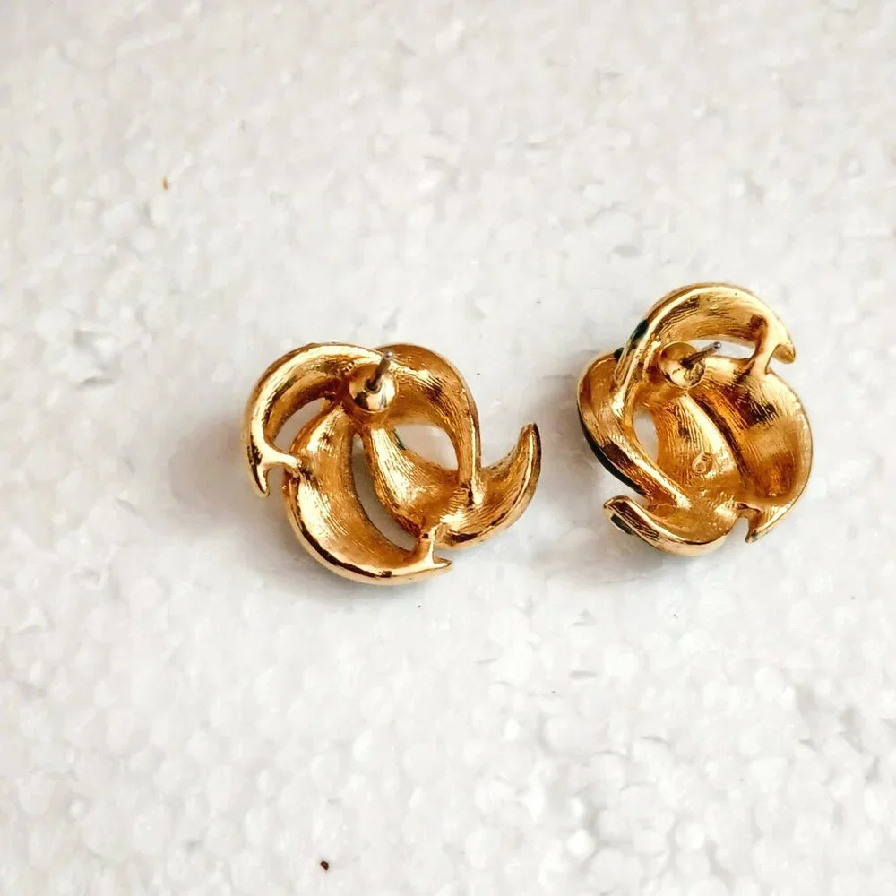 Blue Enamel Swirl Nautical Earrings Women's Gold Tone Vintage Post/Stud Jewelry